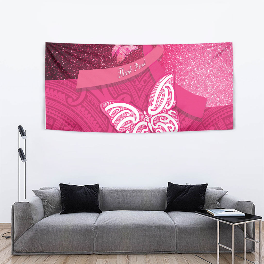 New Zealand Breast Cancer Awareness Tapestry Pink Ribbon Butterfly Maori Pattern LT22 - Polynesian Pride