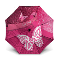 New Zealand Breast Cancer Awareness Umbrella Pink Ribbon Butterfly Maori Pattern LT22 One Size Folded 11.42 inch Opened Diameter 37.4 inch Pink - Polynesian Pride
