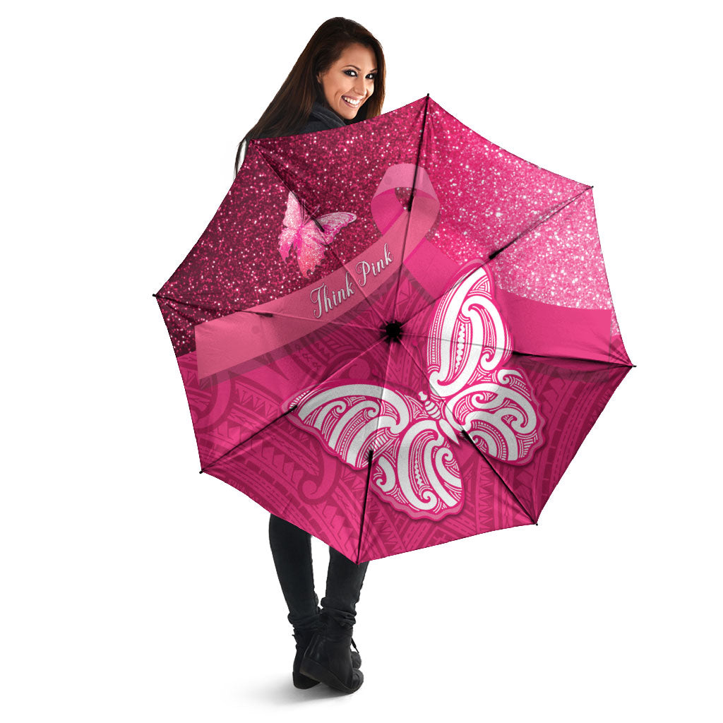 New Zealand Breast Cancer Awareness Umbrella Pink Ribbon Butterfly Maori Pattern LT22 - Polynesian Pride
