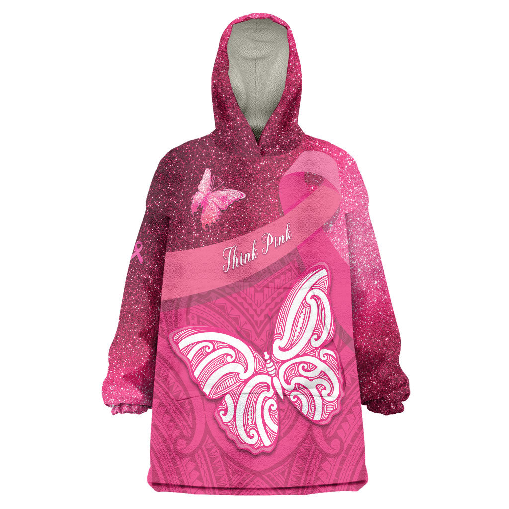 New Zealand Breast Cancer Awareness Wearable Blanket Hoodie Pink Ribbon Butterfly Maori Pattern LT22 One Size Pink - Polynesian Pride