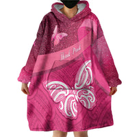 New Zealand Breast Cancer Awareness Wearable Blanket Hoodie Pink Ribbon Butterfly Maori Pattern