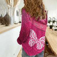 New Zealand Breast Cancer Awareness Women Casual Shirt Pink Ribbon Butterfly Maori Pattern