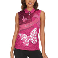 New Zealand Breast Cancer Awareness Women Sleeveless Polo Shirt Pink Ribbon Butterfly Maori Pattern