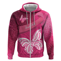 New Zealand Breast Cancer Awareness Zip Hoodie Pink Ribbon Butterfly Maori Pattern