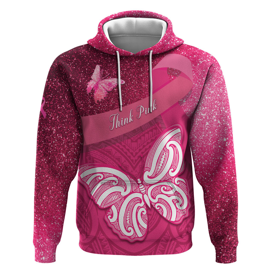 New Zealand Breast Cancer Awareness Zip Hoodie Pink Ribbon Butterfly Maori Pattern