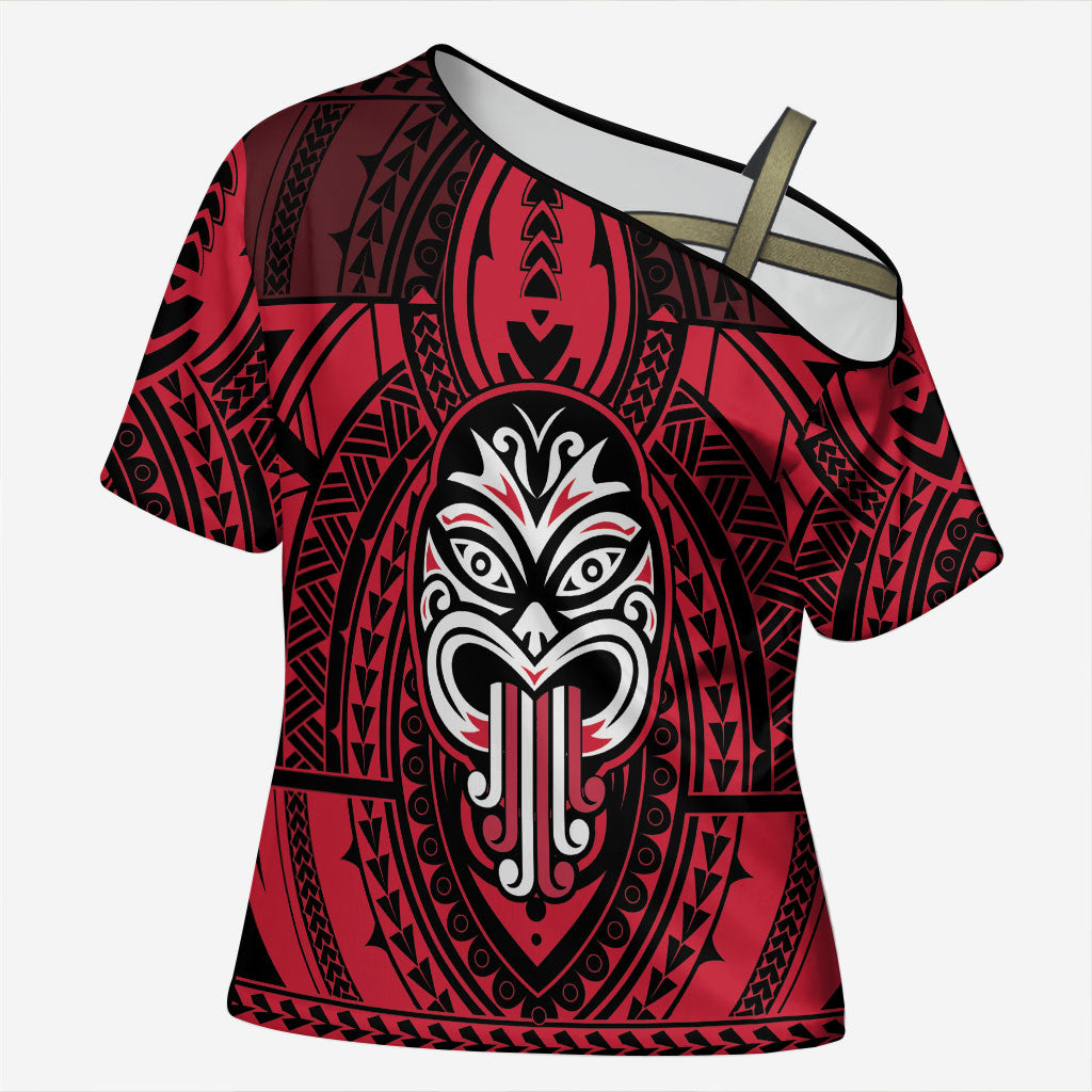 New Zealand Maori Language Week Cross Shoulder Shirt Te Wiki O Te Reo Maori Hei Tiki LT22 Female Red - Polynesian Pride