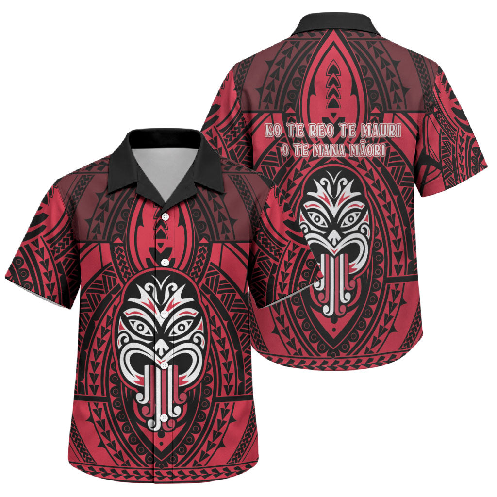 New Zealand Maori Language Week Family Matching Off Shoulder Short Dress and Hawaiian Shirt Te Wiki O Te Reo Maori Hei Tiki LT22 Son's Shirt Red - Polynesian Pride