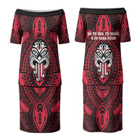 New Zealand Maori Language Week Family Matching Puletasi and Hawaiian Shirt Te Wiki O Te Reo Maori Hei Tiki LT22 Mom's Dress Red - Polynesian Pride