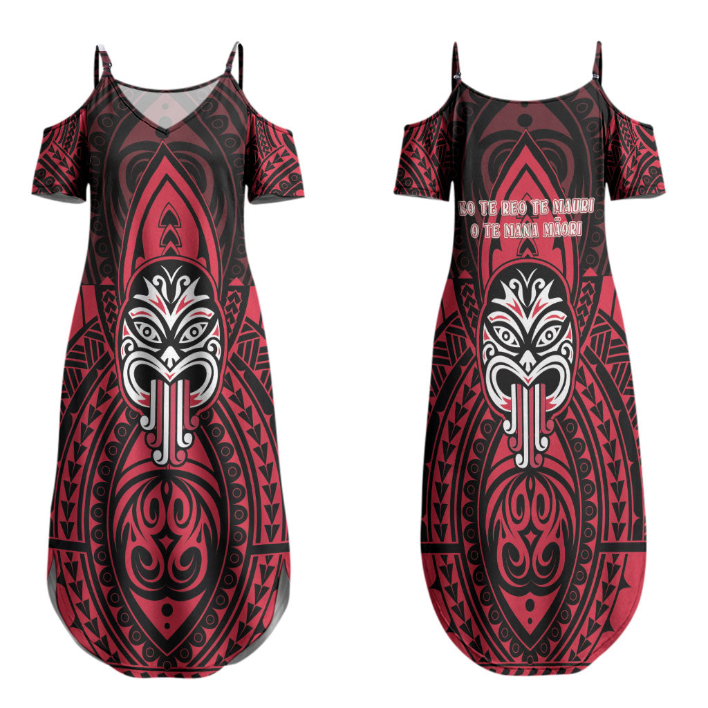New Zealand Maori Language Week Family Matching Summer Maxi Dress and Hawaiian Shirt Te Wiki O Te Reo Maori Hei Tiki LT22 Mom's Dress Red - Polynesian Pride