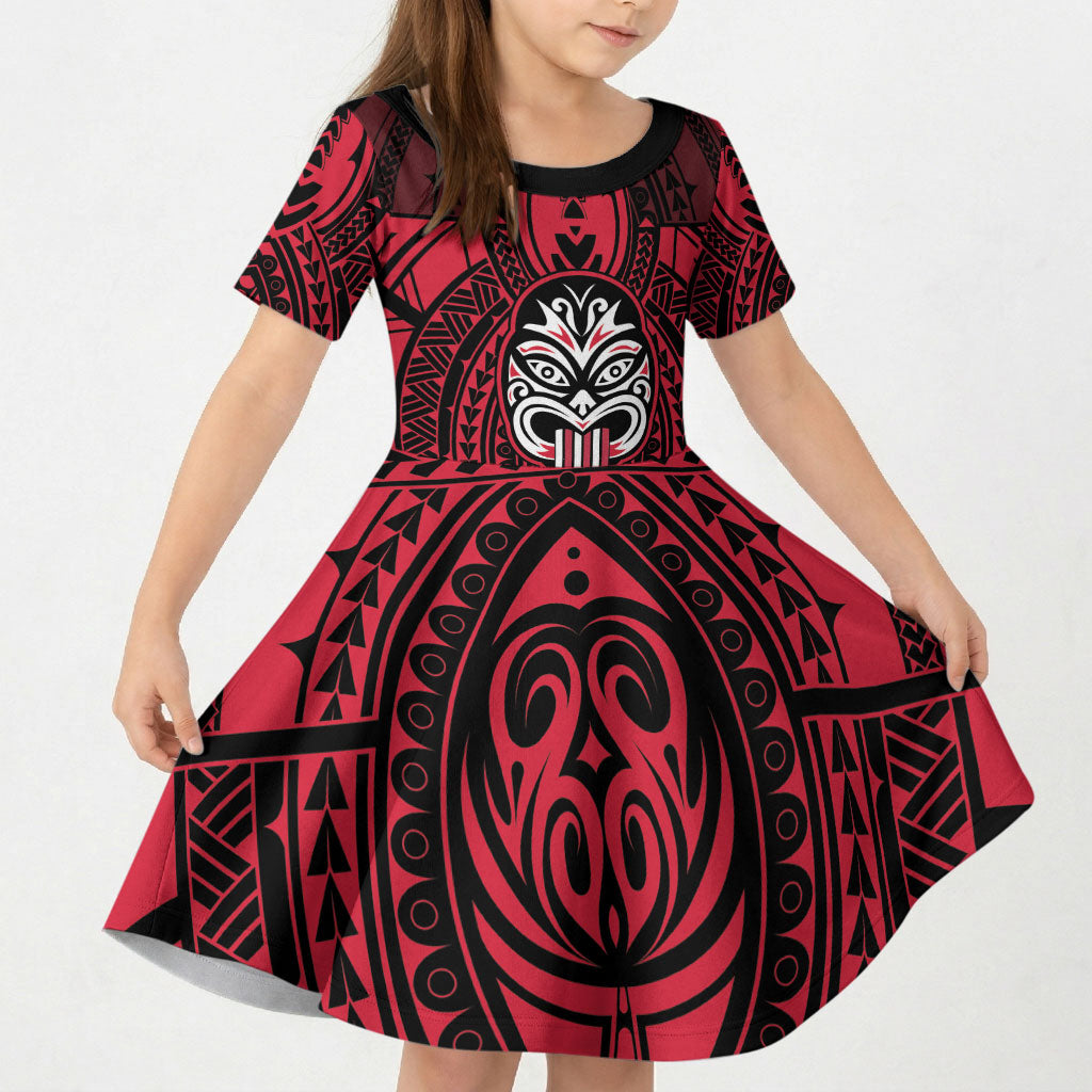 New Zealand Maori Language Week Kid Short Sleeve Dress Te Wiki O Te Reo Maori Hei Tiki LT22 KID Red - Polynesian Pride