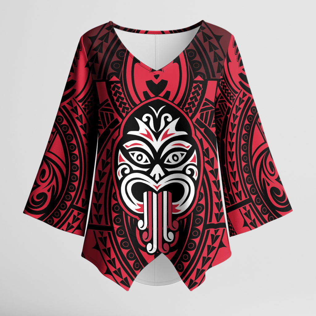 New Zealand Maori Language Week Kimono Sleeve Blouse Te Wiki O Te Reo Maori Hei Tiki LT22 Female Red - Polynesian Pride
