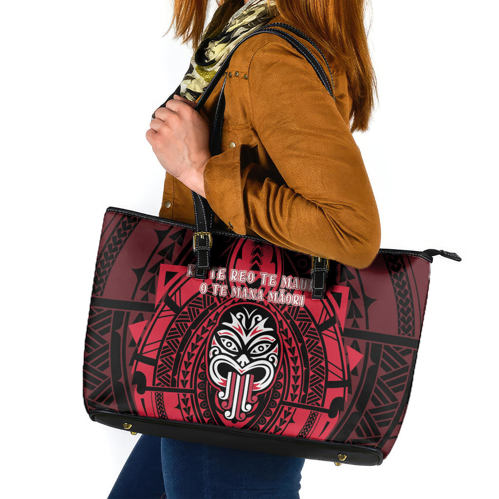 New Zealand Maori Language Week Leather Tote Bag Te Wiki O Te Reo Maori Hei Tiki LT22 Red - Polynesian Pride