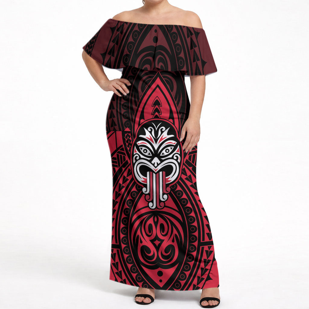 New Zealand Maori Language Week Off Shoulder Maxi Dress Te Wiki O Te Reo Maori Hei Tiki LT22 Women Red - Polynesian Pride