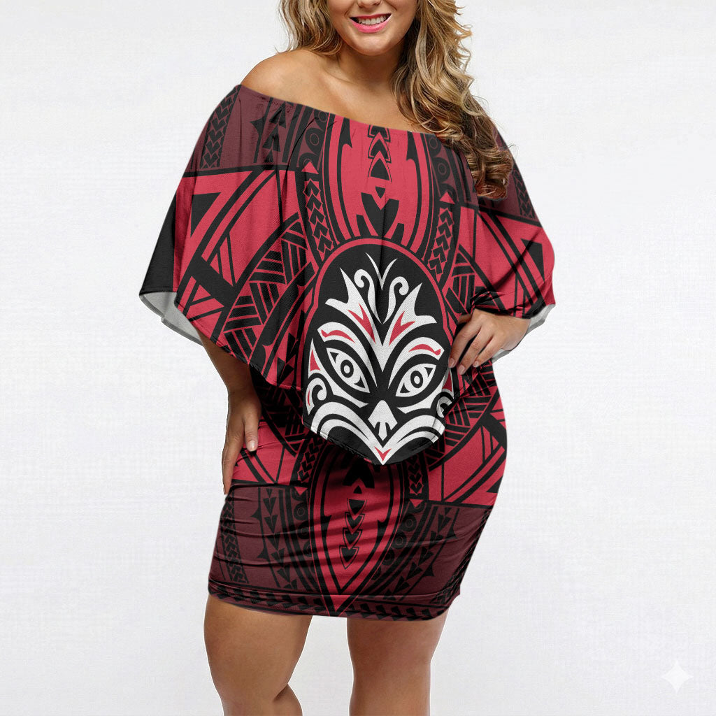 New Zealand Maori Language Week Off Shoulder Short Dress Te Wiki O Te Reo Maori Hei Tiki LT22 Women Red - Polynesian Pride