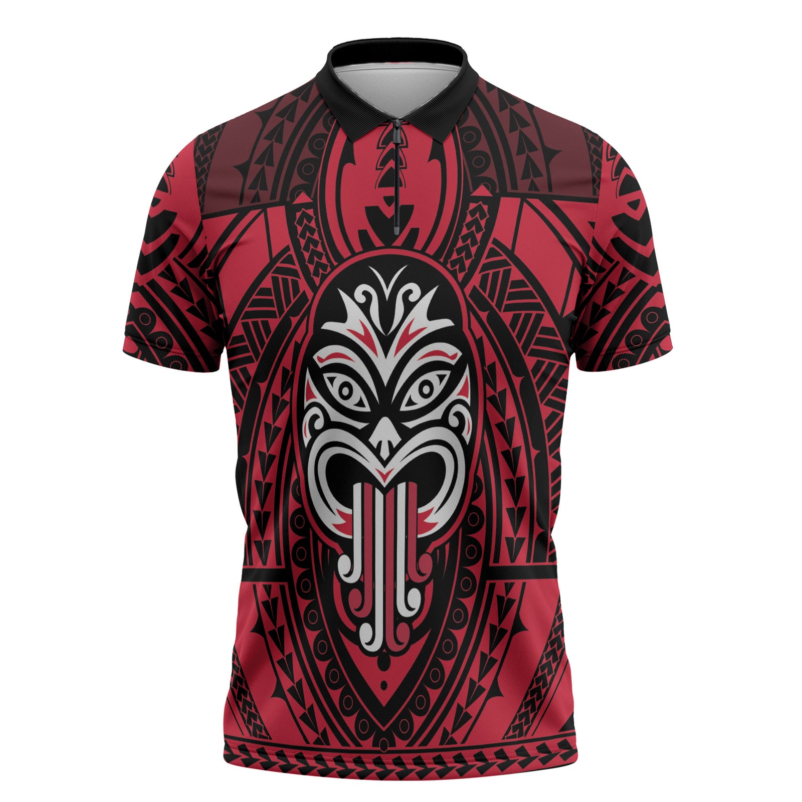 New Zealand Maori Language Week Zipper Polo Shirt Te Wiki O Te Reo Maori Hei Tiki LT22 Red - Polynesian Pride