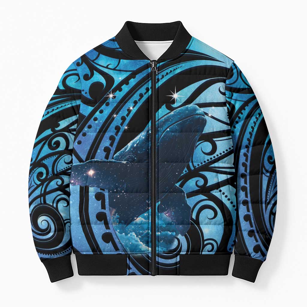 New Zealand Matariki Bomber Puffer Jacket Maori Humpback Whale Galaxy LT22 Unisex Blue - Polynesian Pride