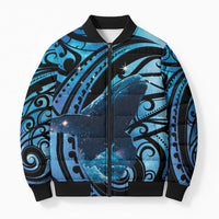 New Zealand Matariki Bomber Puffer Jacket Maori Humpback Whale Galaxy LT22 Unisex Blue - Polynesian Pride