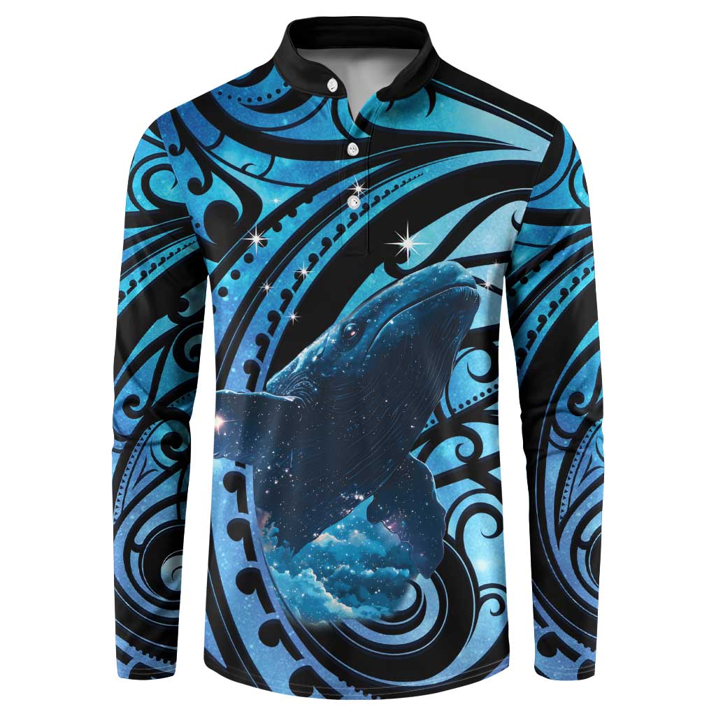 New Zealand Matariki Button Sweatshirt Maori Humpback Whale Galaxy LT22 Blue - Polynesian Pride