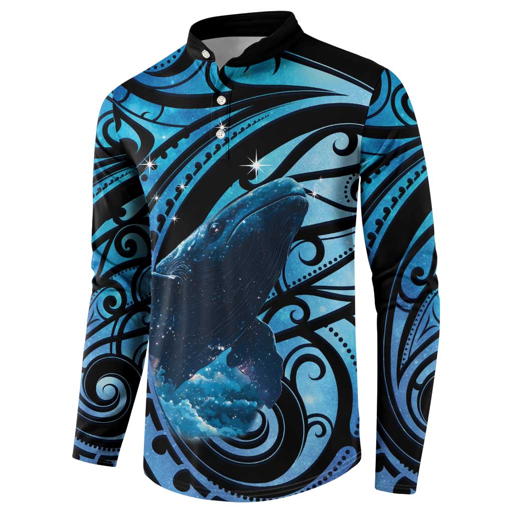 New Zealand Matariki Button Sweatshirt Maori Humpback Whale Galaxy LT22 - Polynesian Pride