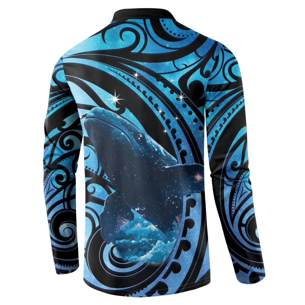 New Zealand Matariki Button Sweatshirt Maori Humpback Whale Galaxy LT22 - Polynesian Pride
