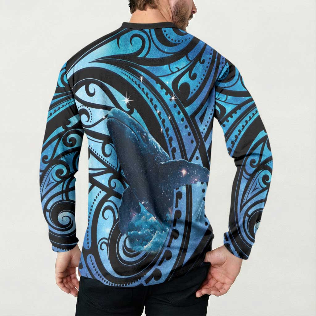 New Zealand Matariki Button Sweatshirt Maori Humpback Whale Galaxy LT22 - Polynesian Pride