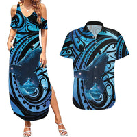 New Zealand Matariki Couples Matching Summer Maxi Dress and Hawaiian Shirt Maori Humpback Whale Galaxy