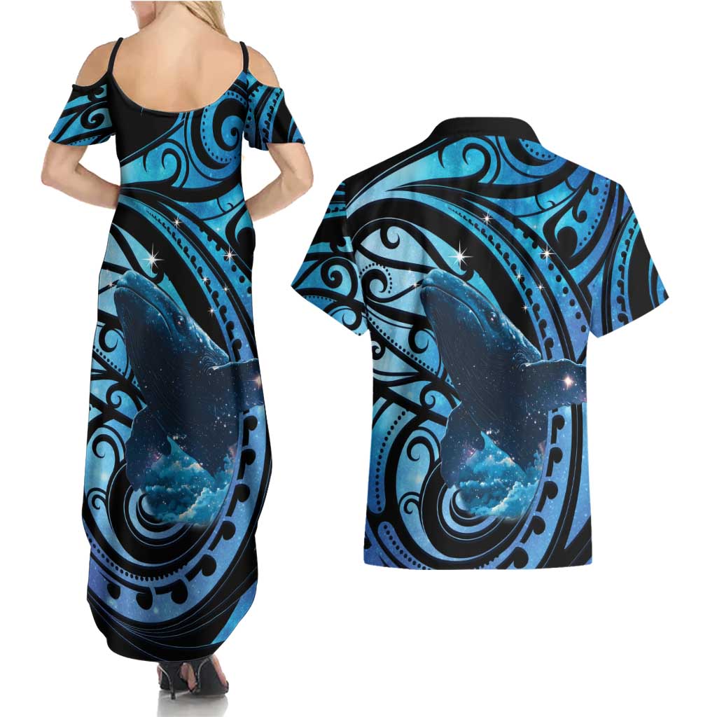 New Zealand Matariki Couples Matching Summer Maxi Dress and Hawaiian Shirt Maori Humpback Whale Galaxy