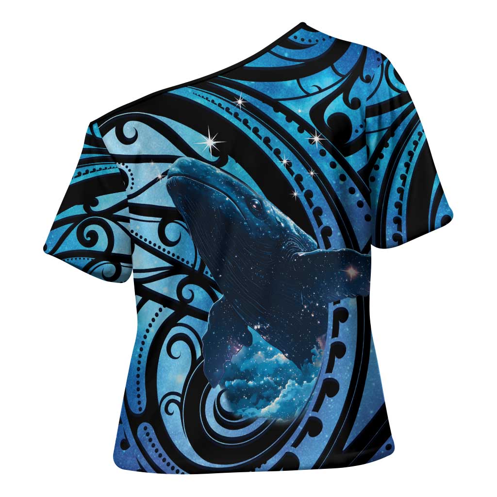New Zealand Matariki Cross Shoulder Shirt Maori Humpback Whale Galaxy LT22 - Polynesian Pride