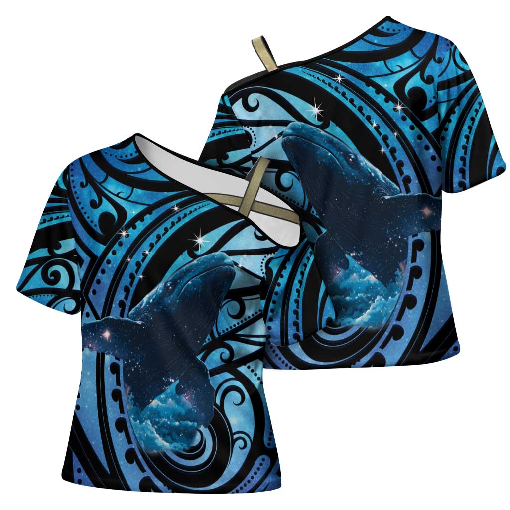New Zealand Matariki Cross Shoulder Shirt Maori Humpback Whale Galaxy LT22 - Polynesian Pride