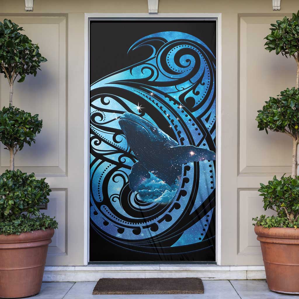 New Zealand Matariki Door Cover Maori Humpback Whale Galaxy LT22 Blue - Polynesian Pride