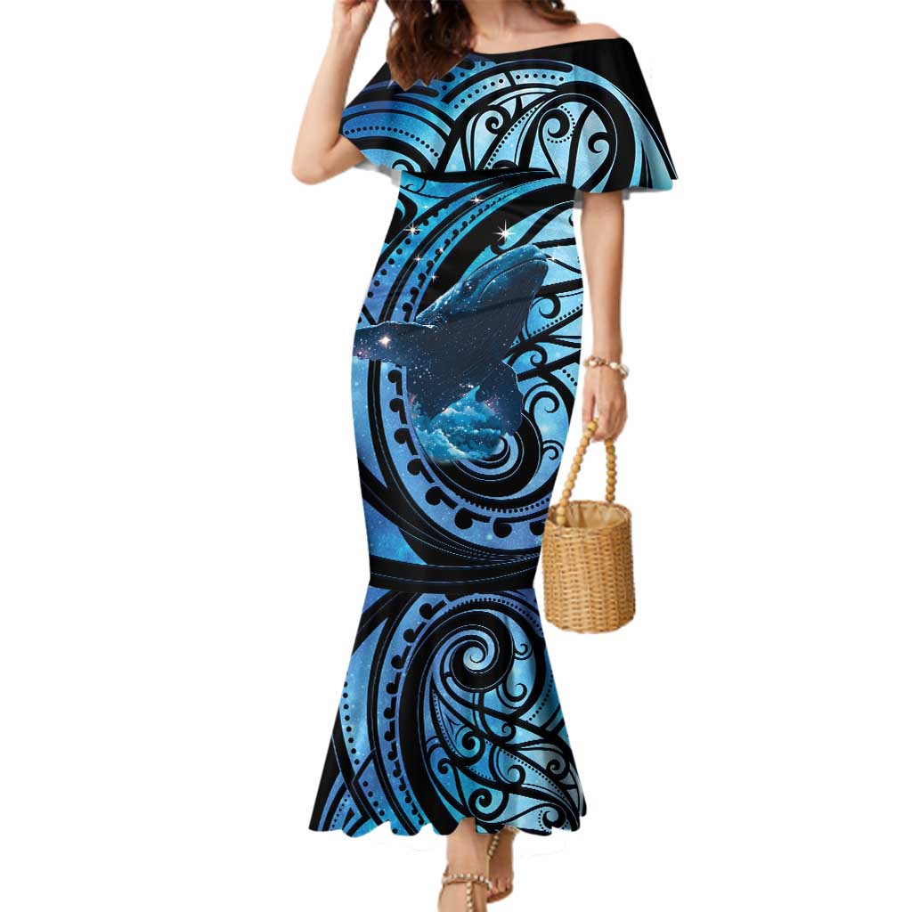 New Zealand Matariki Family Matching Mermaid Dress and Hawaiian Shirt Maori Humpback Whale Galaxy