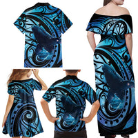 New Zealand Matariki Family Matching Off Shoulder Maxi Dress and Hawaiian Shirt Maori Humpback Whale Galaxy