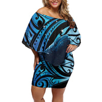 New Zealand Matariki Family Matching Off Shoulder Short Dress and Hawaiian Shirt Maori Humpback Whale Galaxy