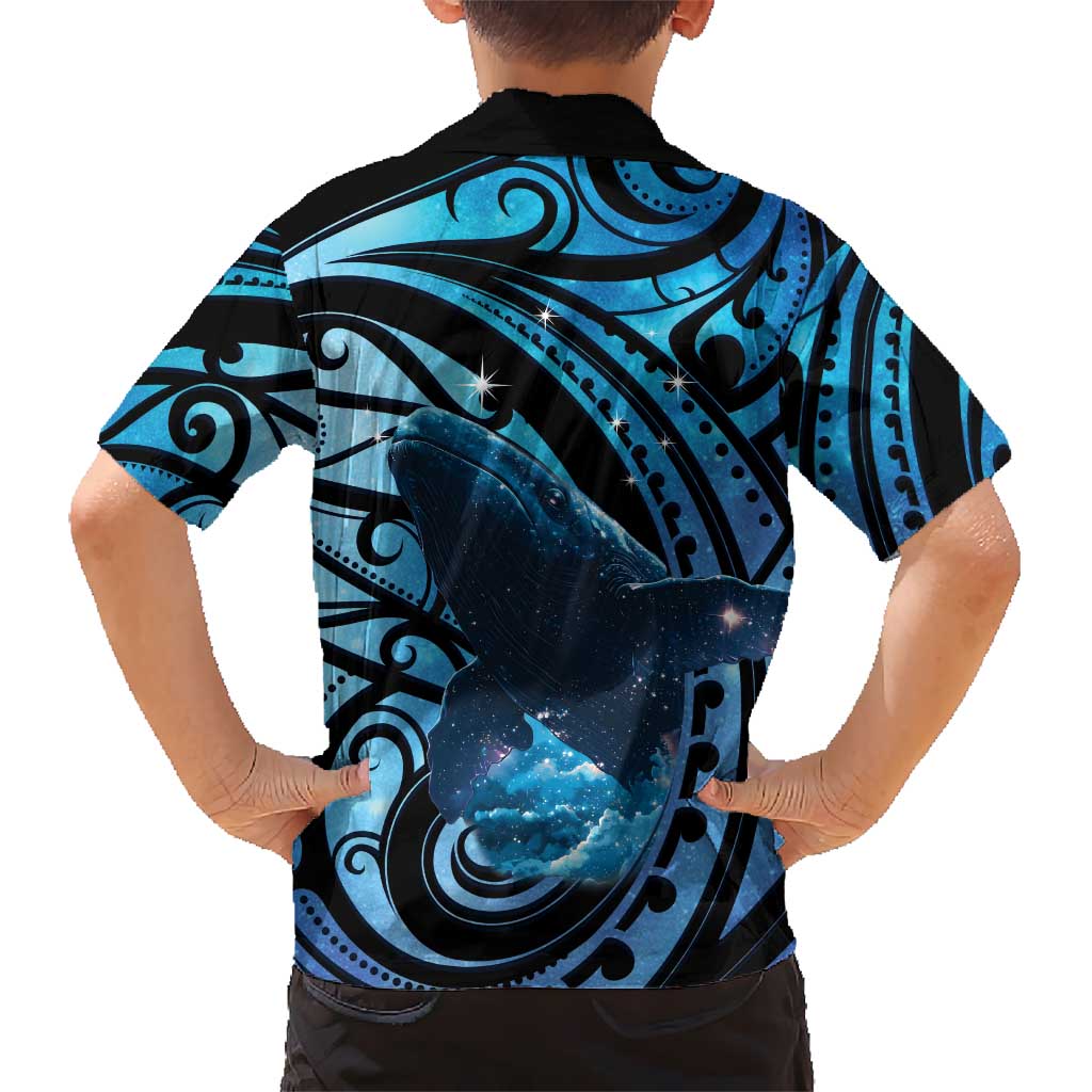 New Zealand Matariki Family Matching Short Sleeve Bodycon Dress and Hawaiian Shirt Maori Humpback Whale Galaxy