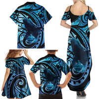 New Zealand Matariki Family Matching Summer Maxi Dress and Hawaiian Shirt Maori Humpback Whale Galaxy