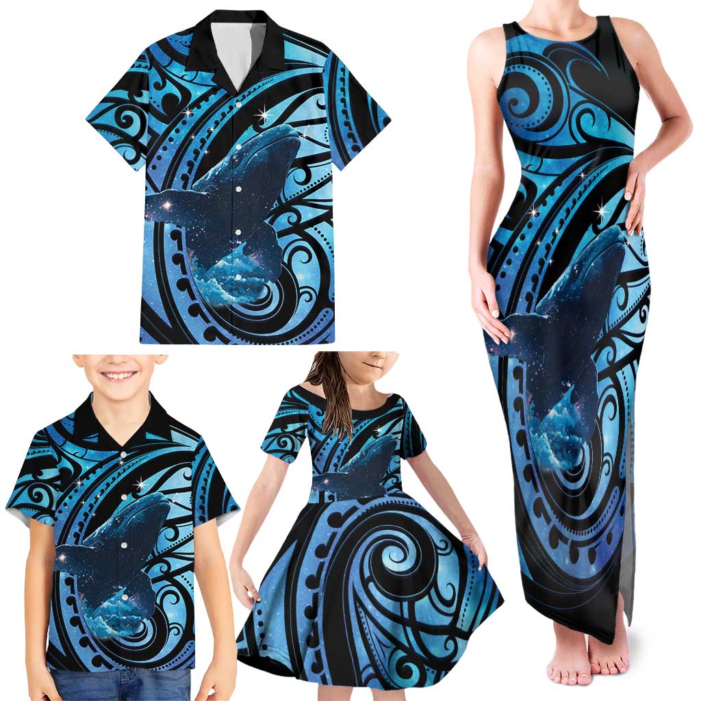 New Zealand Matariki Family Matching Tank Maxi Dress and Hawaiian Shirt Maori Humpback Whale Galaxy LT22 - Polynesian Pride