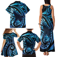 New Zealand Matariki Family Matching Tank Maxi Dress and Hawaiian Shirt Maori Humpback Whale Galaxy