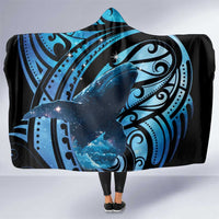 New Zealand Matariki Hooded Blanket Maori Humpback Whale Galaxy LT22 One Size Blue - Polynesian Pride