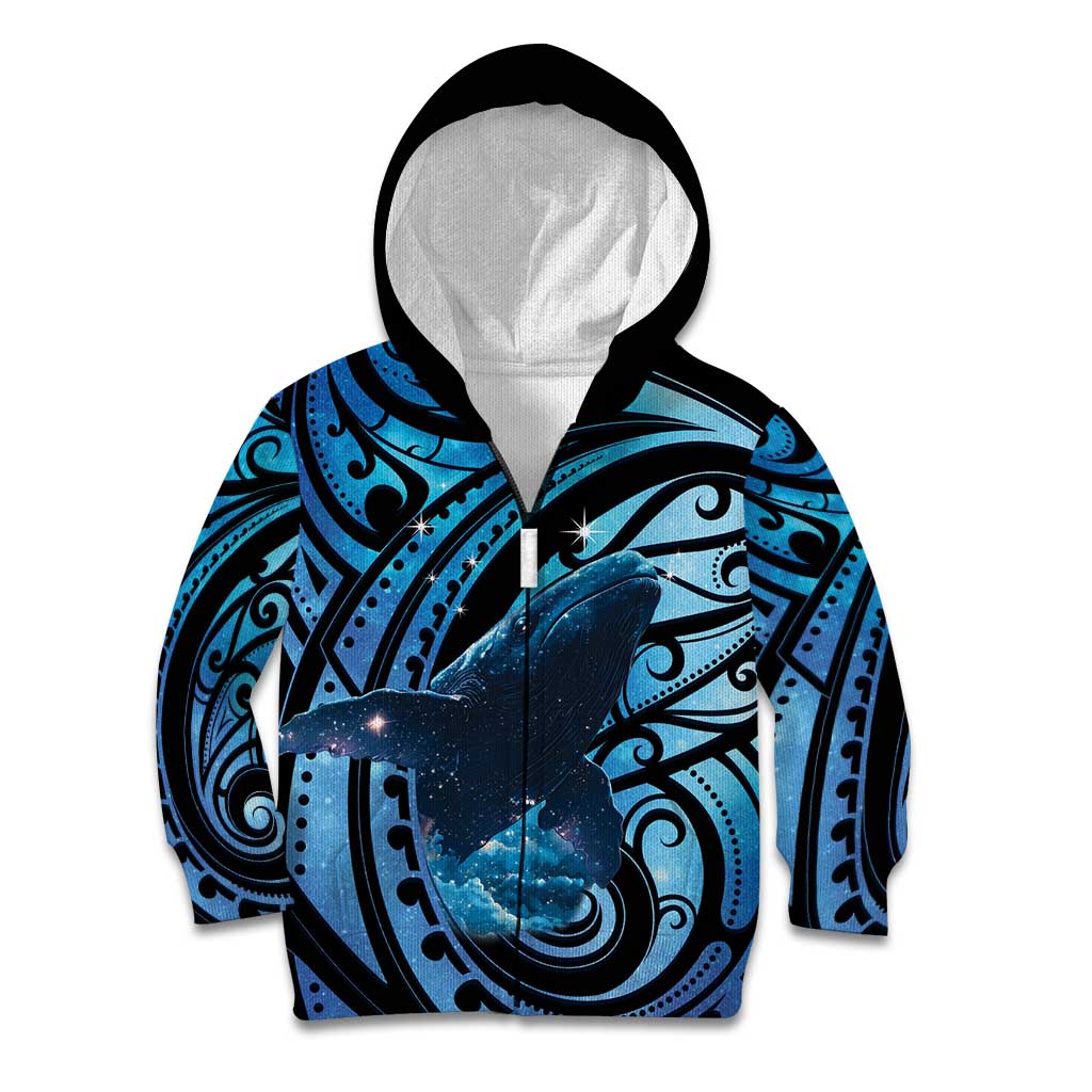 New Zealand Matariki Kid Hoodie Maori Humpback Whale Galaxy LT22 Zip Hoodie Blue - Polynesian Pride