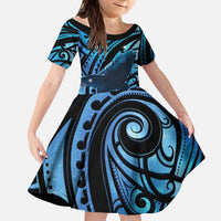 New Zealand Matariki Kid Short Sleeve Dress Maori Humpback Whale Galaxy LT22 KID Blue - Polynesian Pride