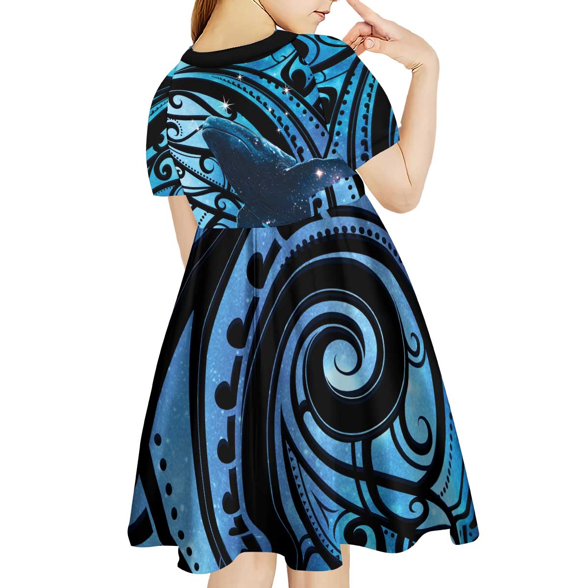 New Zealand Matariki Kid Short Sleeve Dress Maori Humpback Whale Galaxy LT22 - Polynesian Pride