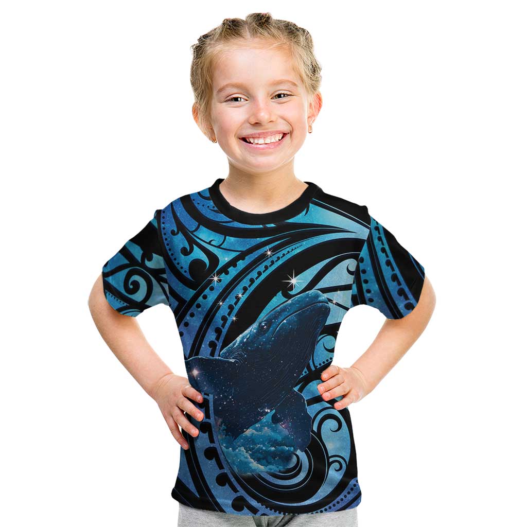 New Zealand Matariki Kid T Shirt Maori Humpback Whale Galaxy LT22 Blue - Polynesian Pride
