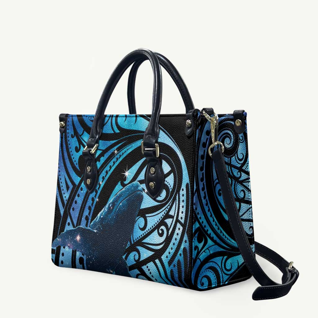 New Zealand Matariki Leather Bag Maori Humpback Whale Galaxy LT22 Blue - Polynesian Pride