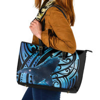 New Zealand Matariki Leather Tote Bag Maori Humpback Whale Galaxy LT22 Blue - Polynesian Pride