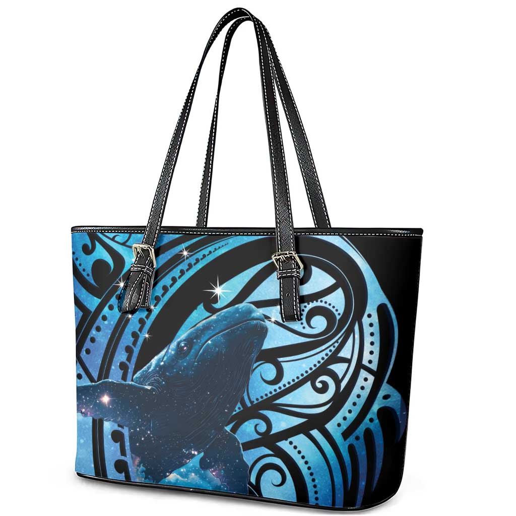 New Zealand Matariki Leather Tote Bag Maori Humpback Whale Galaxy LT22 - Polynesian Pride