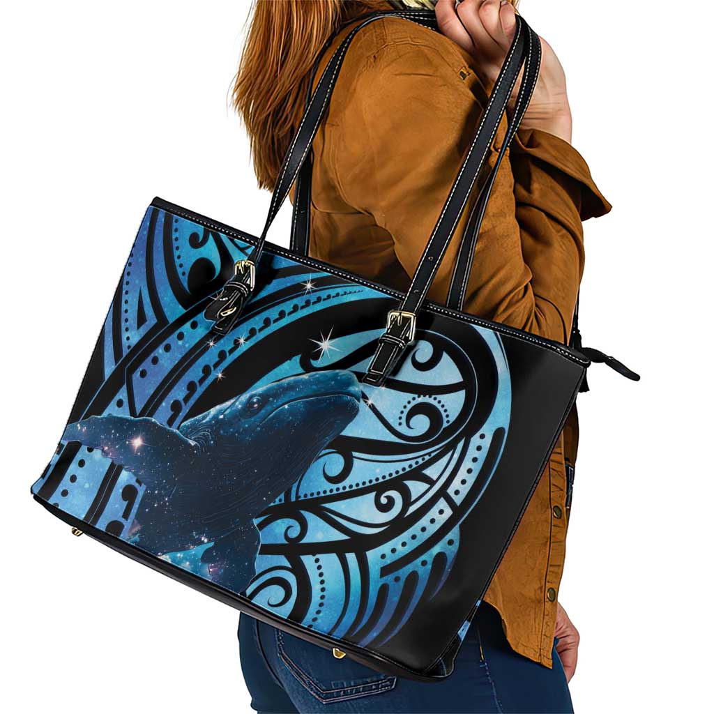 New Zealand Matariki Leather Tote Bag Maori Humpback Whale Galaxy LT22 - Polynesian Pride