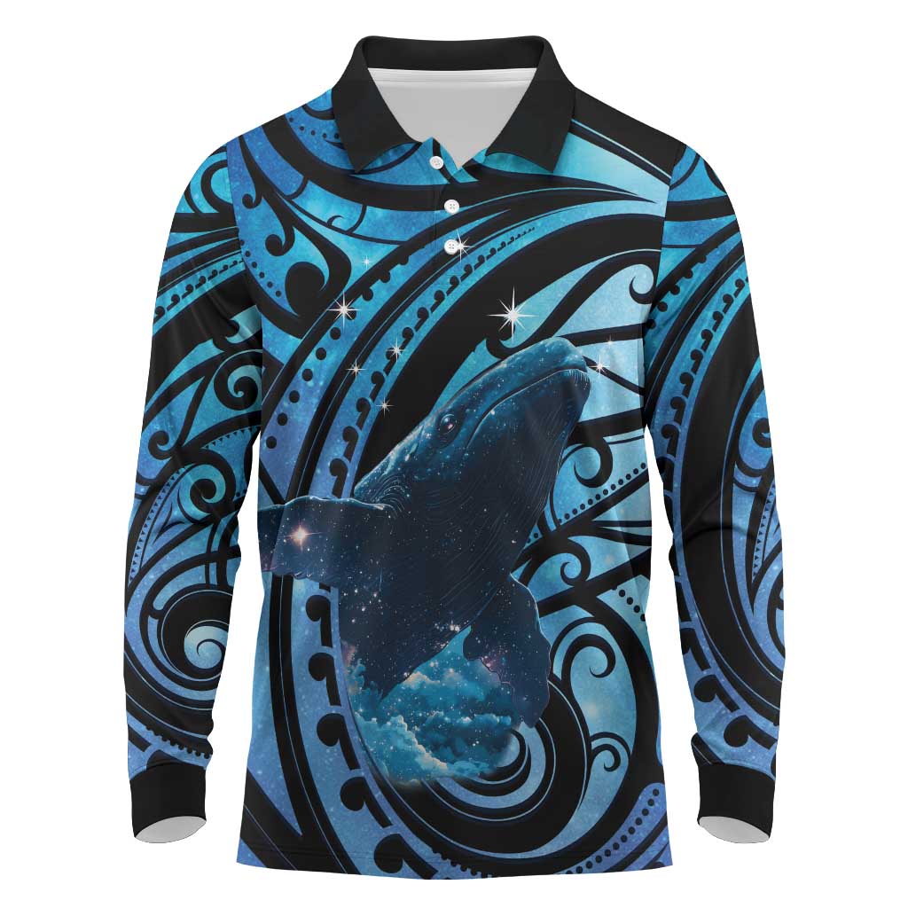 New Zealand Matariki Long Sleeve Polo Shirt Maori Humpback Whale Galaxy