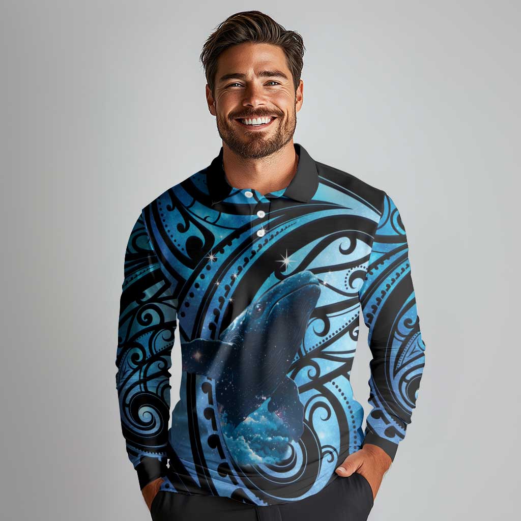 New Zealand Matariki Long Sleeve Polo Shirt Maori Humpback Whale Galaxy LT22 - Polynesian Pride