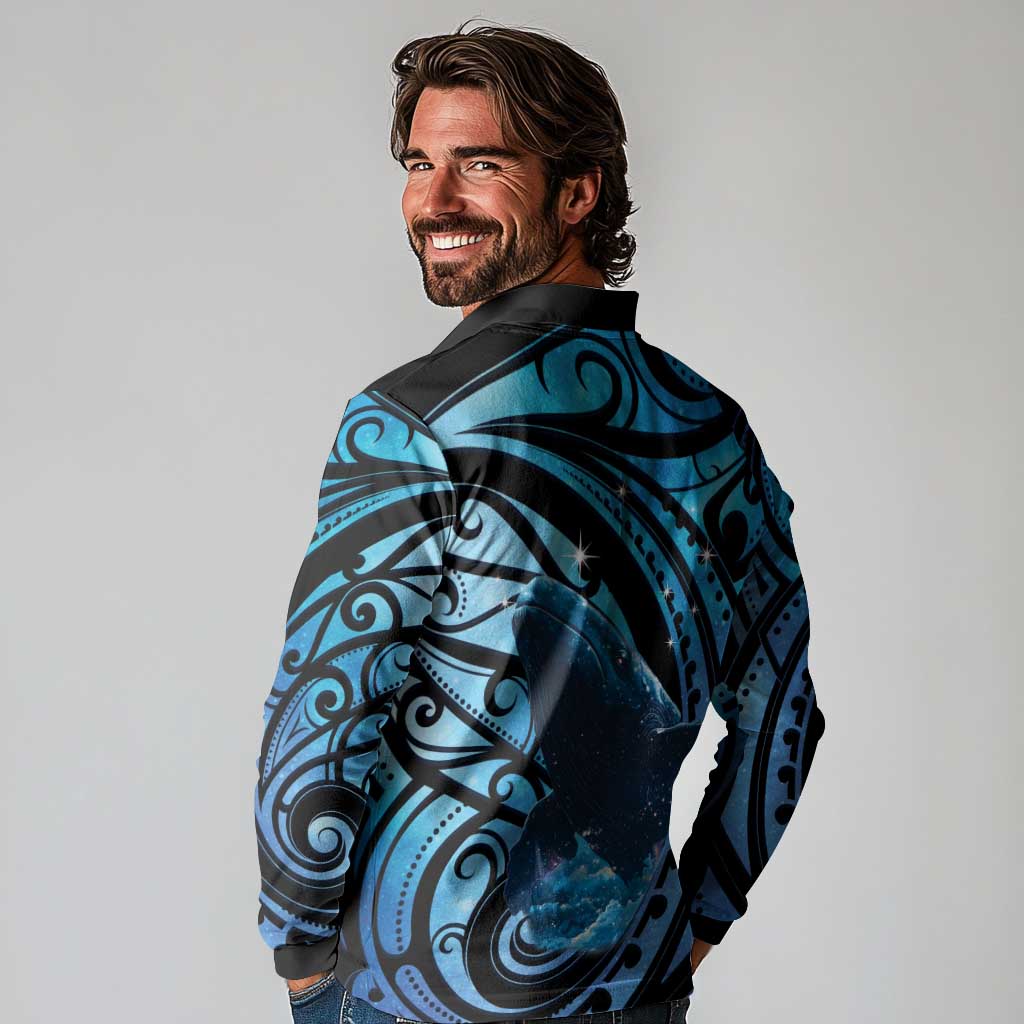 New Zealand Matariki Long Sleeve Polo Shirt Maori Humpback Whale Galaxy LT22 - Polynesian Pride