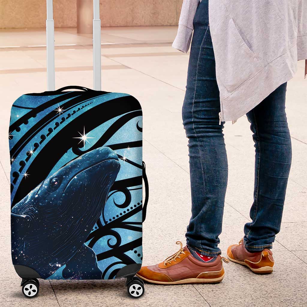 New Zealand Matariki Luggage Cover Maori Humpback Whale Galaxy LT22 Blue - Polynesian Pride